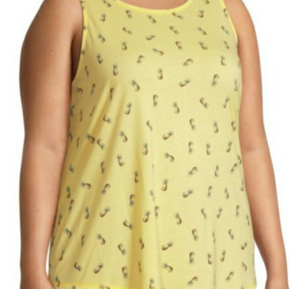 Womens plus sz 2x yellow pineapple print tank top Nwtgs